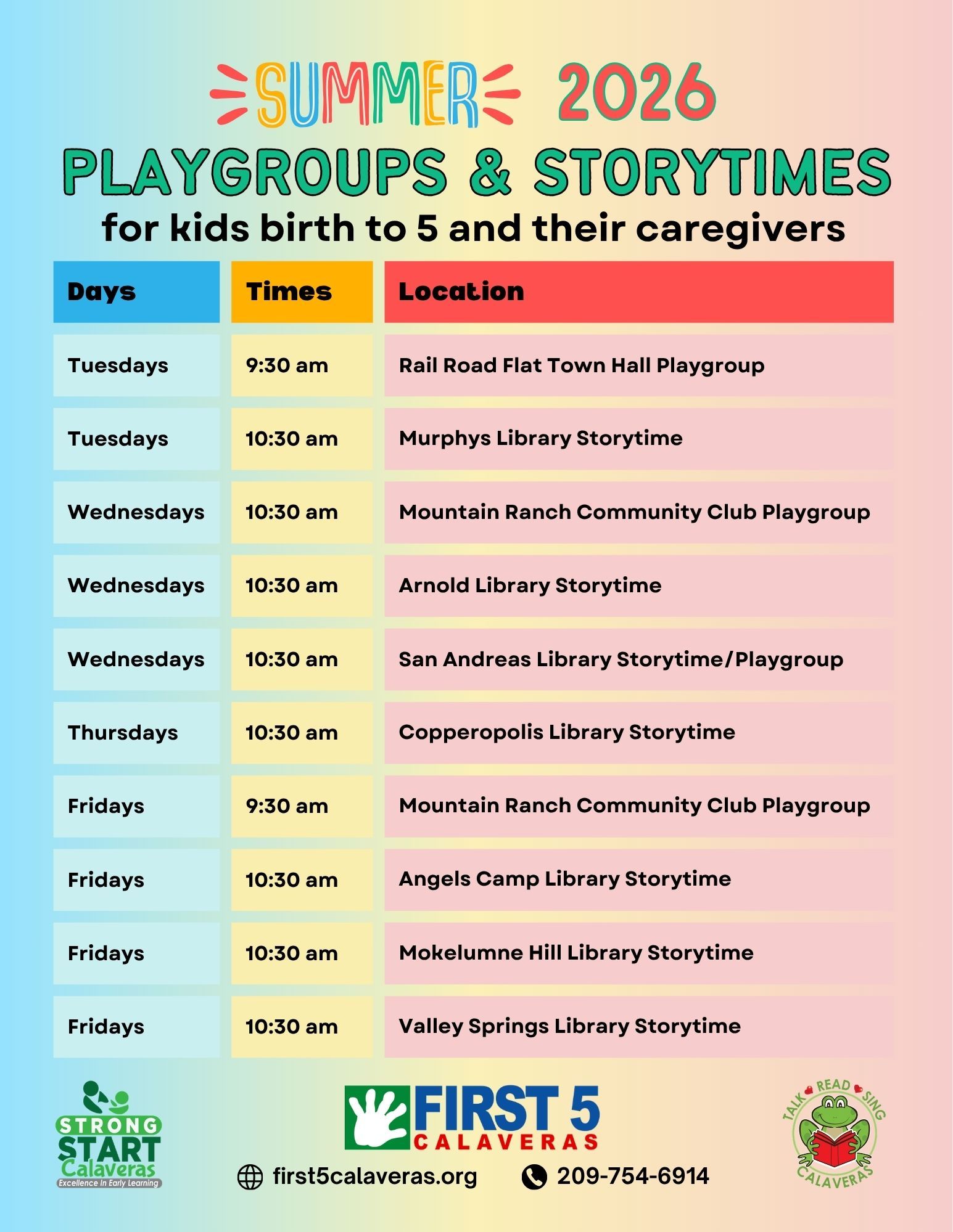 Playgroups and Storytimes 2026